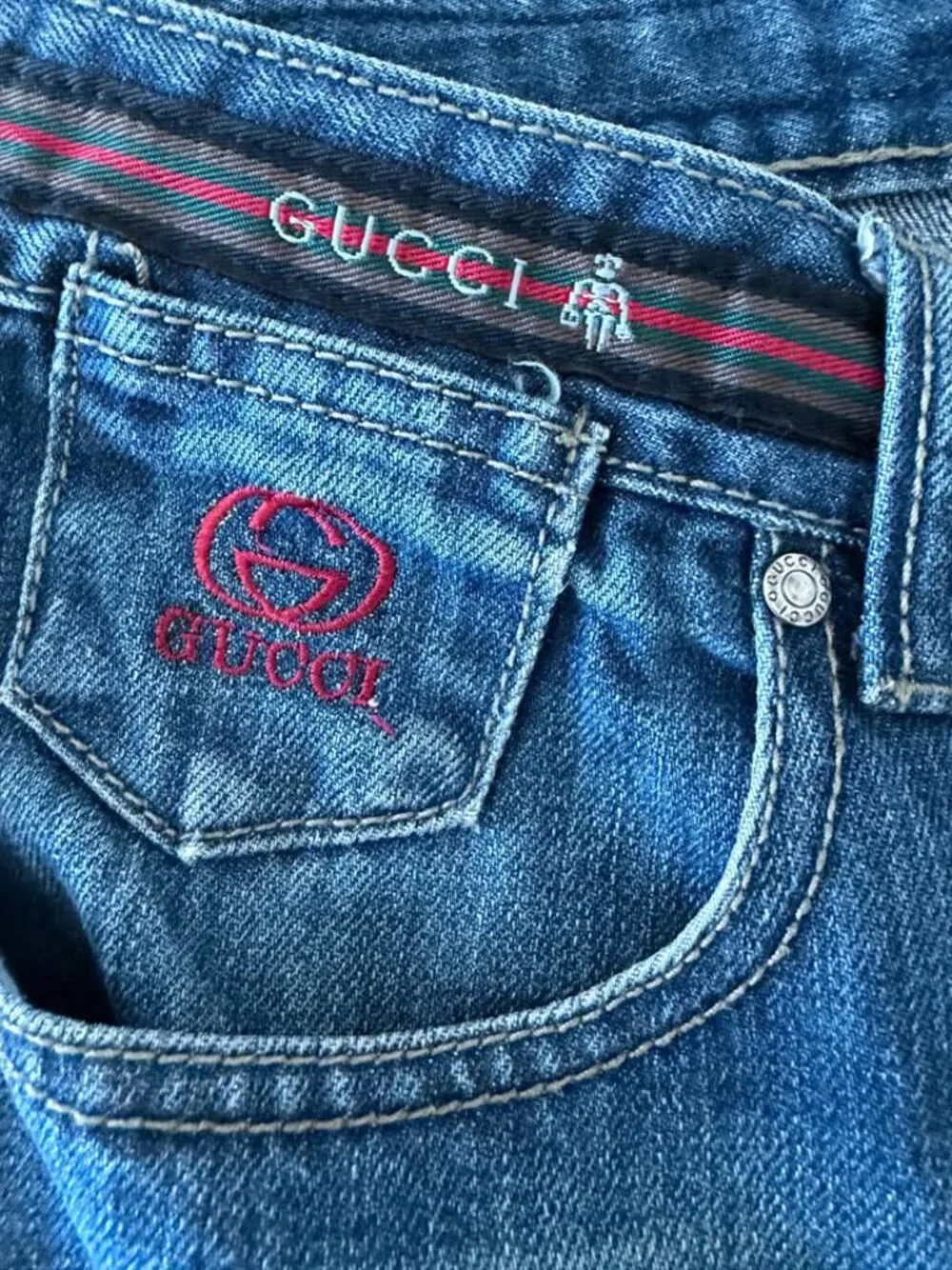 Gucci Made in Italy Straight Leg Jeans GG Crest Pocket Size 34